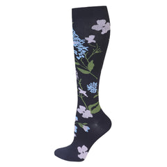 Stödstrumpor för Aktiva Vårdfötter - svart med blommotiv 💐 VardaMedstil