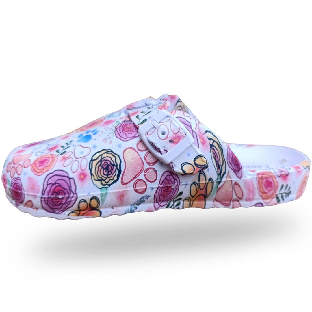 Comfort-skor för kvinnor i vitt med motiv av tassar och blommor Linea7-26752p: 38 BeShoes Distribuição