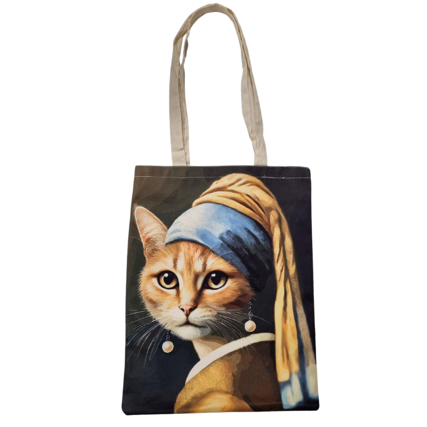 Canvasväska Katt med pärlan TRAAGOODS.COM