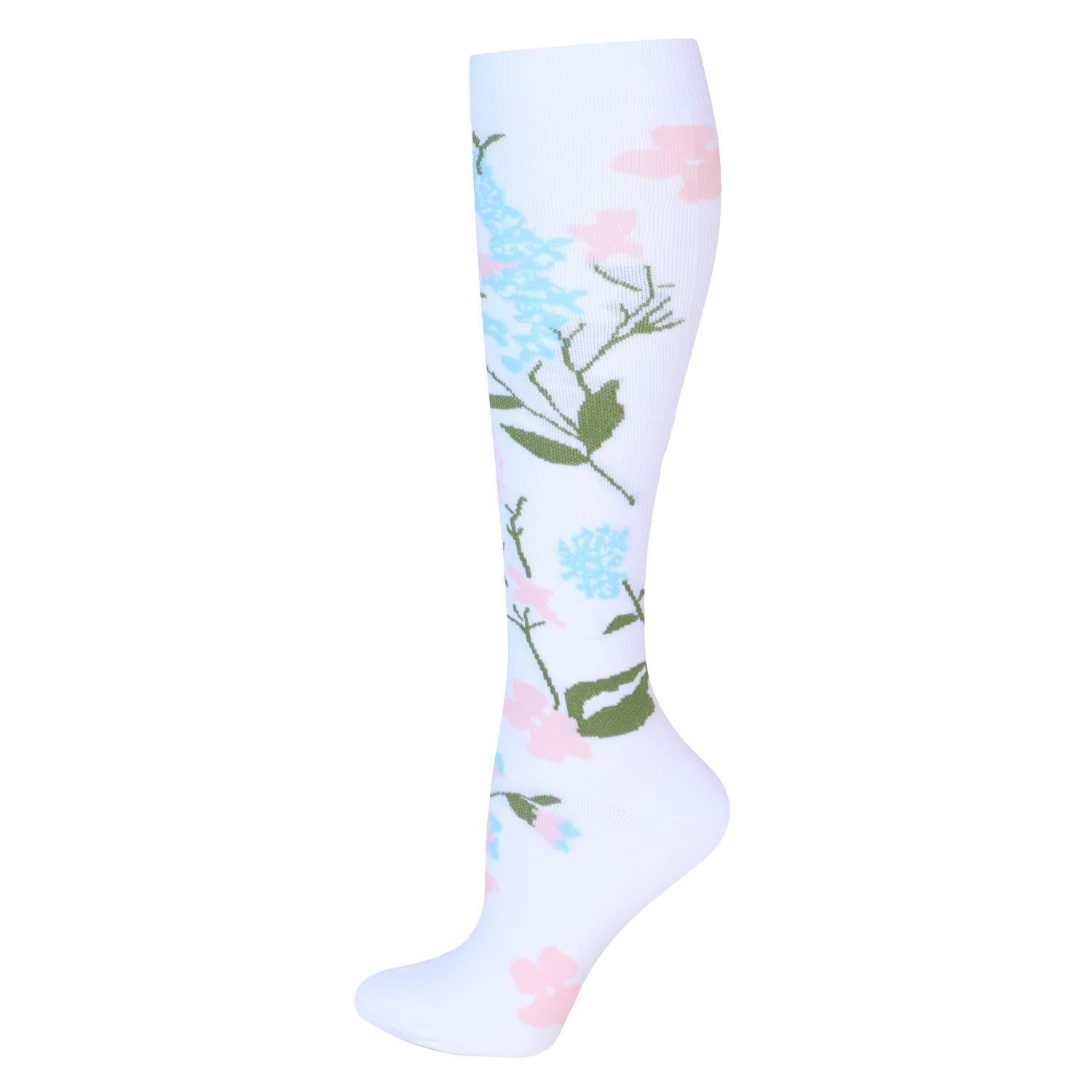 Stödstrumpor för Aktiva Vårdfötter - vit med blommotiv 💐 VardaMedstil