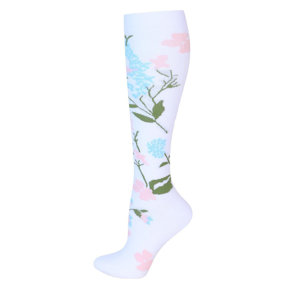 Stödstrumpor för Aktiva Vårdfötter - vit med blommotiv 💐 VardaMedstil