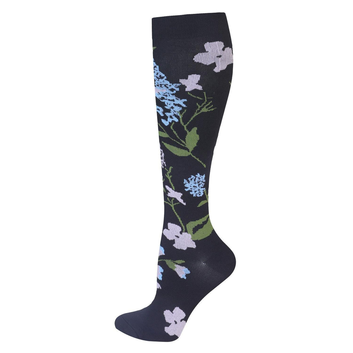 Stödstrumpor för Aktiva Vårdfötter - svart med blommotiv 💐 VardaMedstil